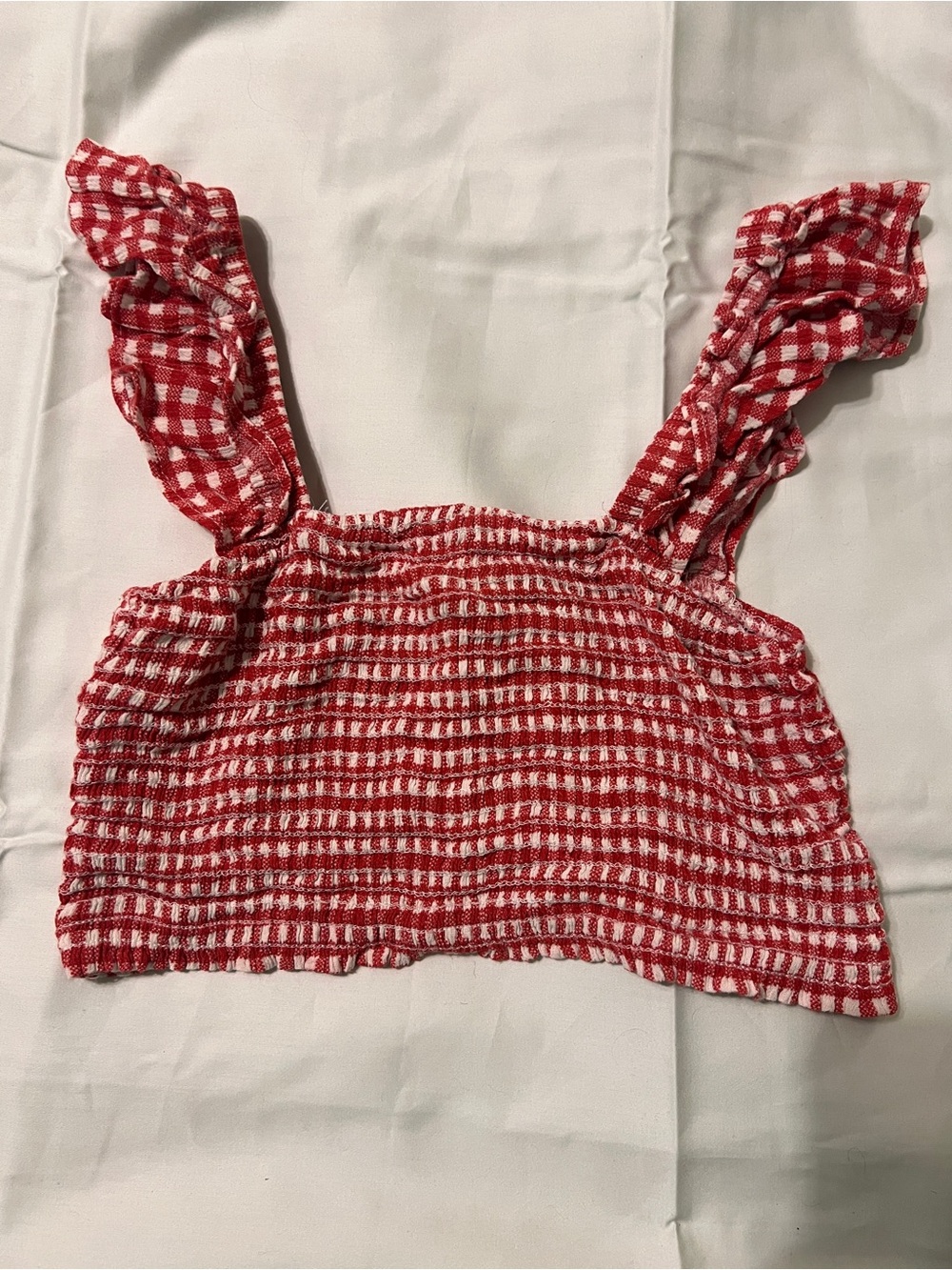 Altar’d State Red Gingham Smocked Ruffle Crop Top Medium